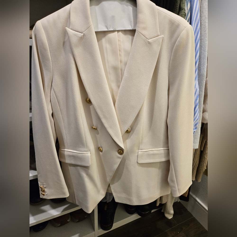 INC International Concepts Cream Blazer with Gold Buttons